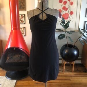 Vintage Y2K Express Black Jersey Strappy Keyhole Ditsy Summer Mini Dress